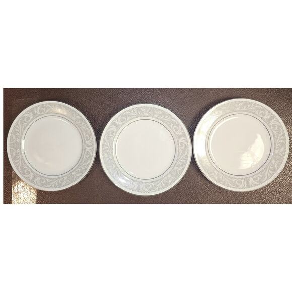 Imperial China 6 1/2" Bread Plate SET (3) W Dalton‎ WHITNEY 5671 Gray Scrolls - Picture 1 of 4
